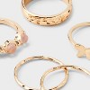 Semi Precious Rose Quartz and Butterfly Ring Set 5pc - Universal Thread™ Gold: Stacking, Statement, Three Stone Rings - 2 of 2