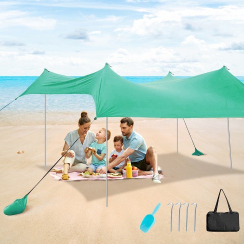 SUN NINJA Pop Up Green Beach Tent UPF50+ with Shovel, Pegs & Stability Poles