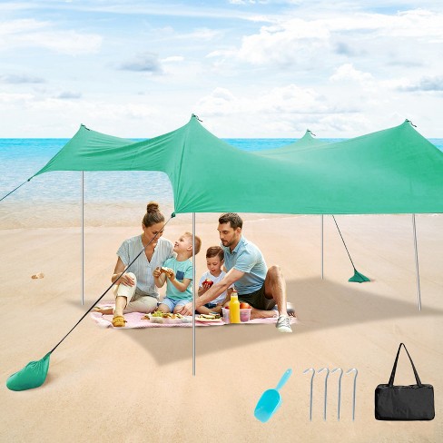 Sun Ninja Beach Tent Sun Shelter with UPF50+ Protection, Includes Sand Shovel, Ground Pegs and Stability Poles, Outdoor Pop Up Beach Shade Canopy