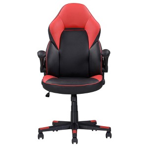 APRILSOUL Black and Red Adjustable Ergonomic Gaming Chair, Faux Leather Upholstered Office Chair with 360-degree Swivel and Tilt Control - 1 of 4