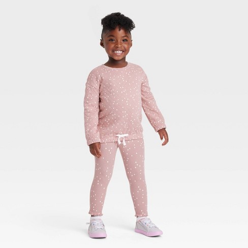 Grayson Collective Toddler Girls' Dot Quilted Crew Long Sleeve Top &  Leggings Set - Rose 2T
