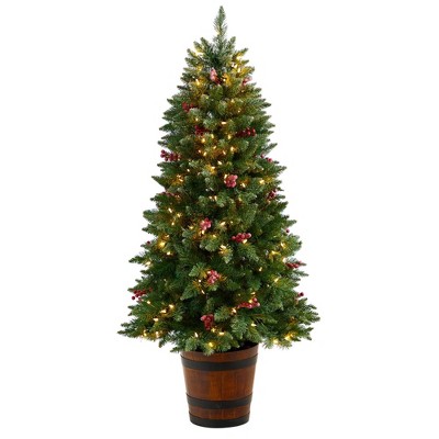 Nearly Natural 5' Frosted Colorado Aspen Prelit Porch Artificial Christmas Tree with Berries