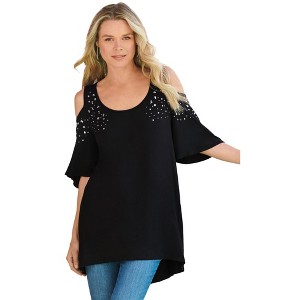 Roaman's Women's Plus Size Cold Shoulder Ultra Drape Tunic - 1 of 4