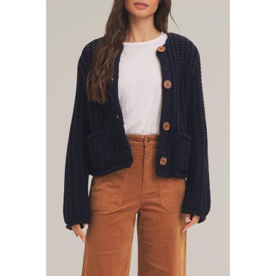 Women's Chunky Knit Button Down Sweater - In February