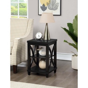HomeStock Belmont End Table with Soft X-Shaped Side Design and Two Tier Shelves, Solid Rubberwood with Oak Veneer for Living Room Storage - 1 of 4
