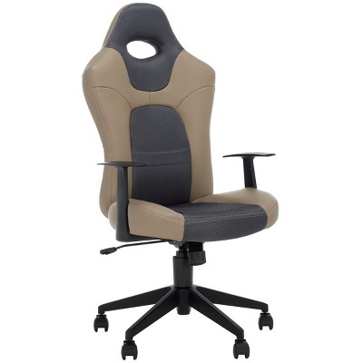 High-Back Racing Desk Chair in Gray and Black with Metal Frame