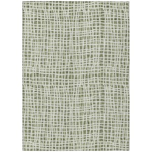 Green And Ivory Striped Washable Indoor Outdoor Area Rug - 1 of 4