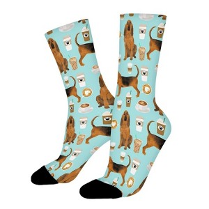 Bloodhound Coffee Dog Women Printed Crew Socks Funny Funky Socks Soft Polyester Novelty Gifts for Artists Men - 1 of 1