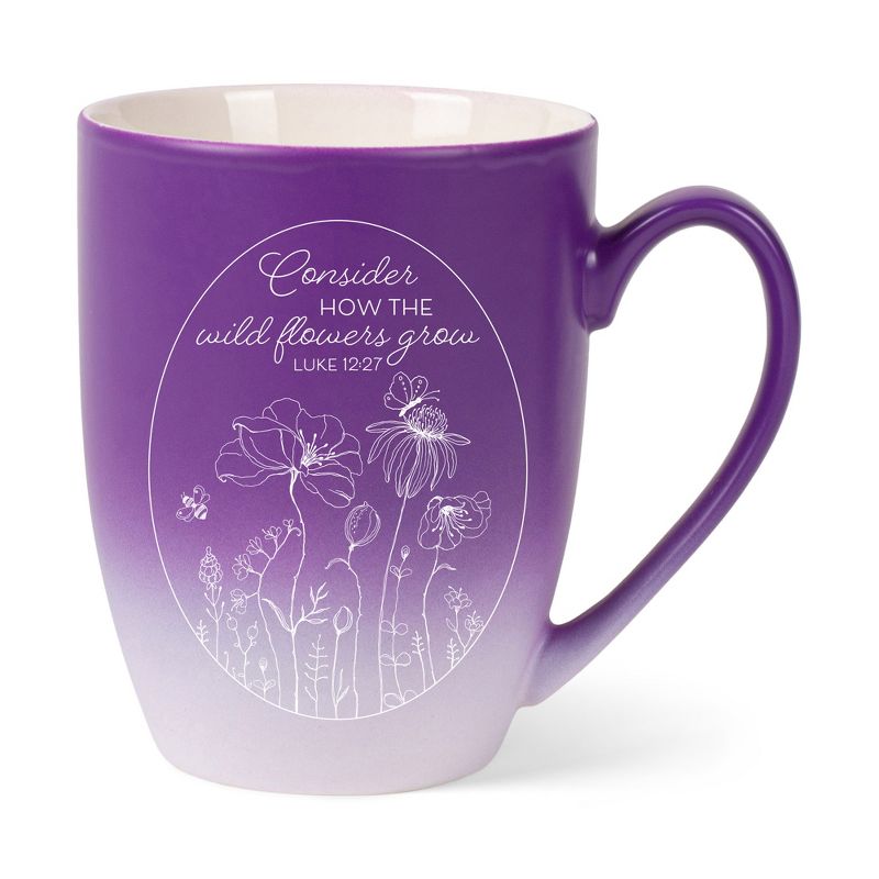 Elanze Designs Consider How The Wild Flowers Grow Two Toned Ombre Matte Purple and White 12 ounce Ceramic Stoneware Coffee Cup Mug, 1 of 2
