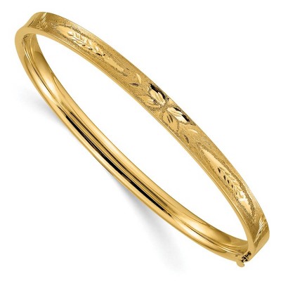 Black Bow Jewelry 5mm 14k Yellow Gold Diamond Cut Concave Hinged Bangle Bracelet, 8 Inch