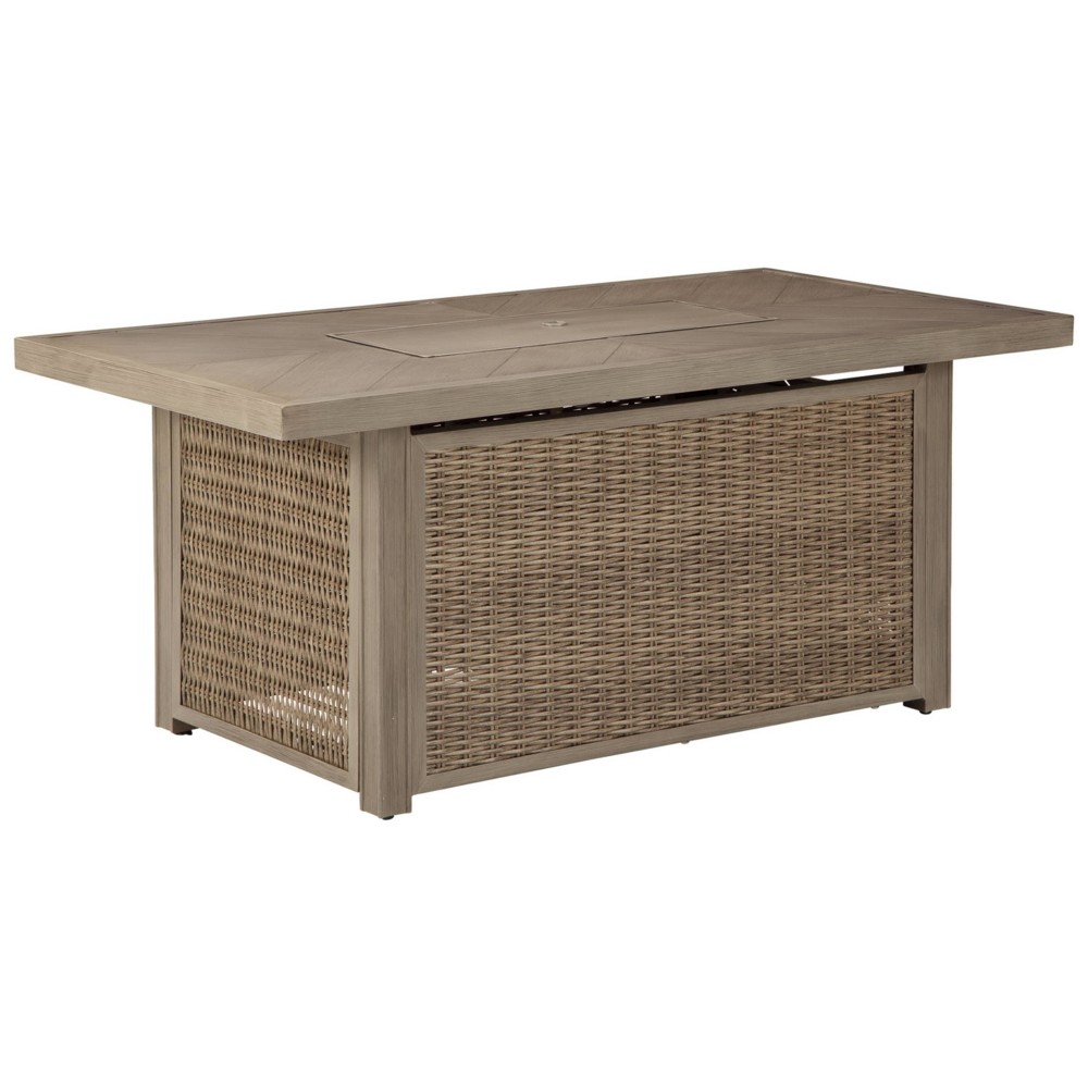 Beachcroft Rectangular Fire Pit Table Beige - Signature Design by Ashley