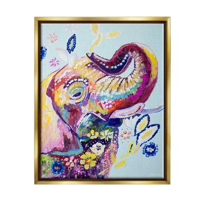 Stupell Industries Floral Pattern Fun Elephant Framed Canvas
