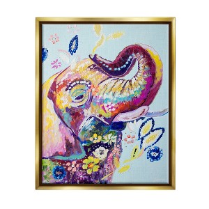 Stupell Industries Floral Pattern Fun Elephant Framed Canvas - 1 of 3