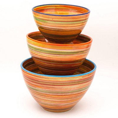 3pc Ceramic Raia Assorted Stacking Bowl Set Orange - Euro Ceramica