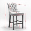 SKRAN Modern Velvet Bar Stools High Back Upholstered Barstools Set of 2 With Wood Legs, Button Tufted,Chrome Nailhead for Kitchen Island, Pub - 3 of 4