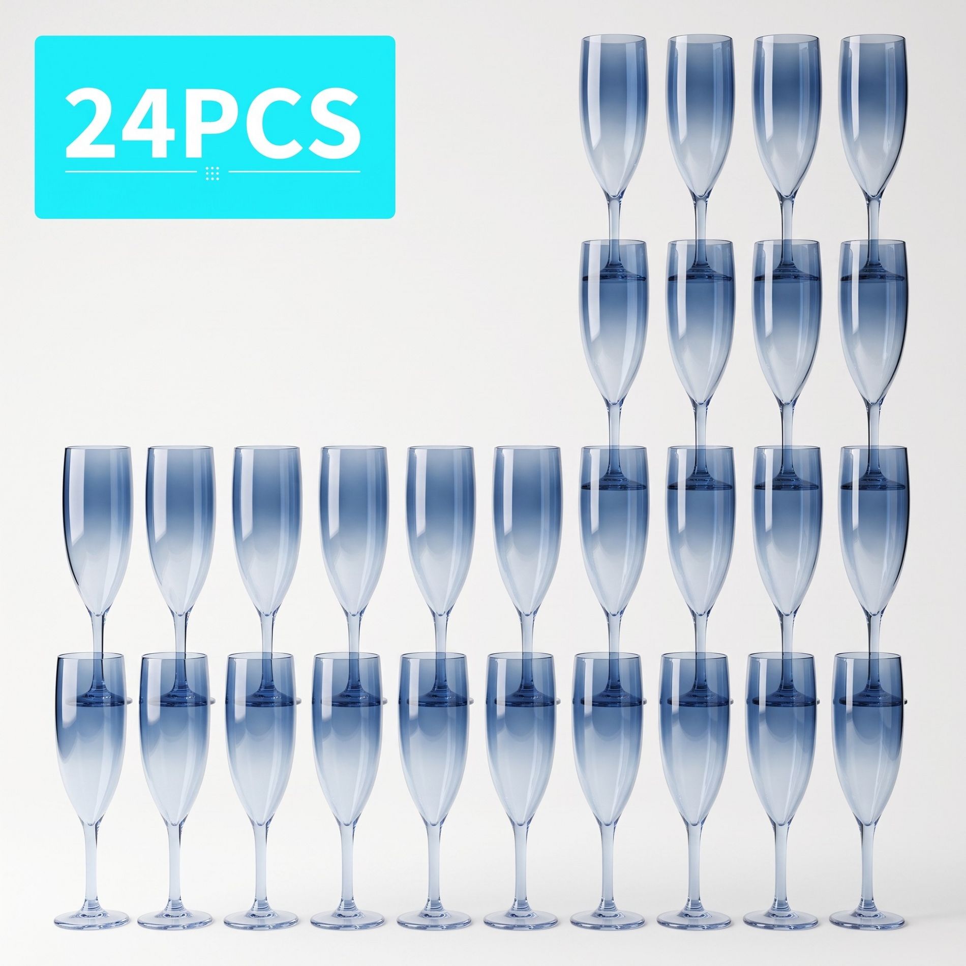 24 Pcs Reusable Champagne Flutes Plastic Wine Glasses Bulk Vintage Champagne Flutes Mimosa Bar Glasses Stemmed Drinking Cups for Christmas Birthday