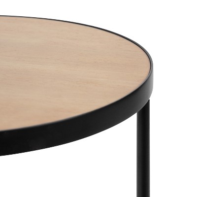 Peero Two-Tier Natural Wood and Black Metal Side Table
