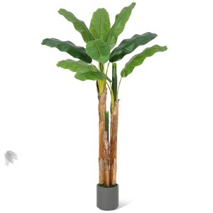 5Ft/6Ft/7FT Artificial Banana Tree Fake Banana Leaf Plants w/Grey Planter, Faux Silk Tree Faux Banana Leaves - 1 of 4