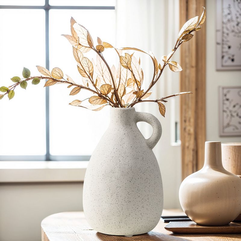 LuxenHome White Ceramic Pitcher Round Vase, 2 of 9