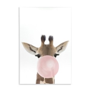 Stupell Industries Baby Giraffe with Pink Bubble Gum Safari Animal Wall Plaque Art - 1 of 4