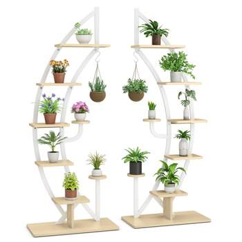 Tangkula 2PCS 6 Tier Curved Stand 9 Potted Metal Plant Stand Holder Display Shelf w/ Hook