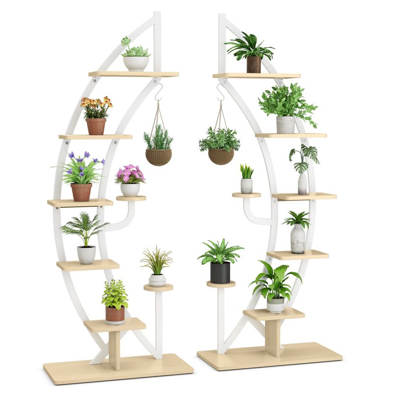 Tangkula 2PCS 6 Tier Curved Stand 9 Potted Metal Plant Stand Holder Display Shelf w/ Hook, 1 of 11