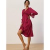 cheibear Womens Satin Nightgowns Long Sleeve Lace Trim V-Neck Pajama Dress - 2 of 4