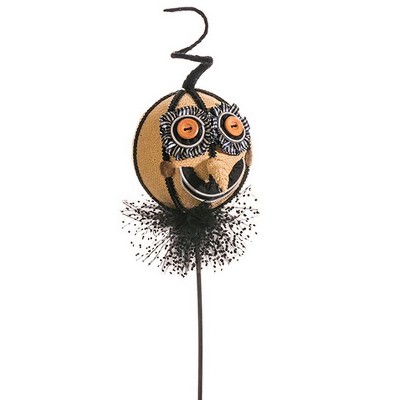 Allstate Floral 23" Orange and Black Creepy Pumpkin Head on a Stick Halloween Decoration