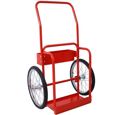 Double Cylinder Cart, Dual Oxygen Tank Cart Dolly With 2 Hinges, 2 20" Phneumaticr Wheels, Removable 220 Lbs Load Capacity Cart