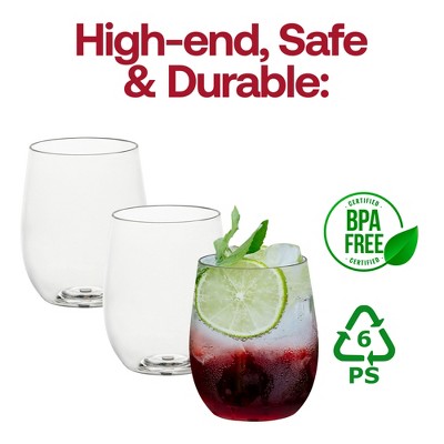 12 oz Clear Stemless Shatterproof Plastic Wine Glasses Set