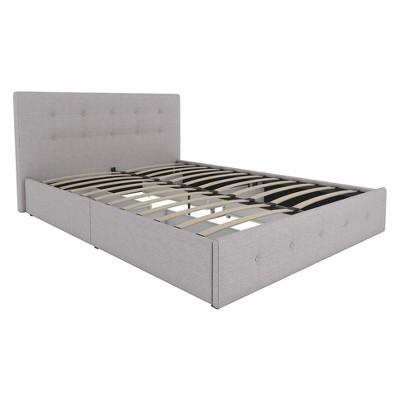Gray Linen Upholstered Queen Bed with Storage Drawers