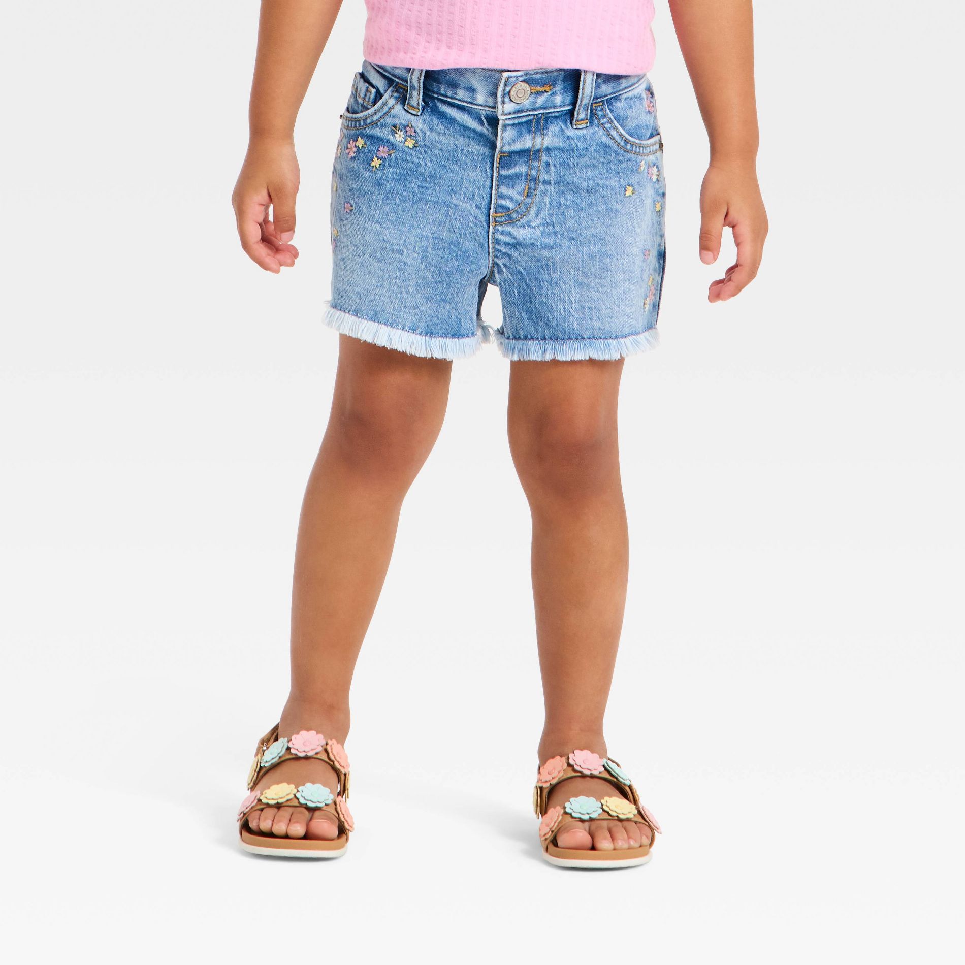 Toddler Girls' Floral Embroidered Denim Cutoff Shorts - Cat & Jack™ Medium Wash 4T