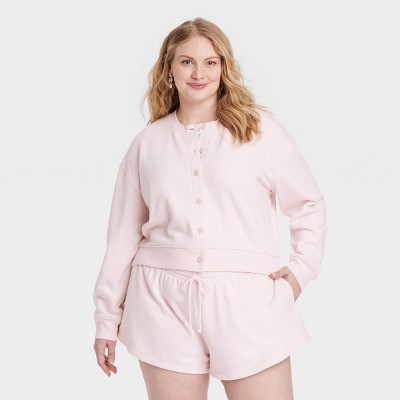 Women's Leisure Studio French Terry Cardigan - Universal Thread™ Light Pink 2X