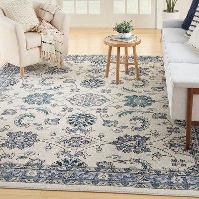 Ivory Blue 10' x 14' Synthetic Rectangular Rug
