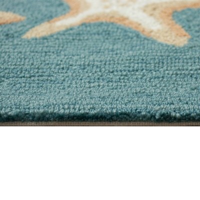 Aqua Starfish Border Hand-Tufted Indoor/Outdoor Rug 42"x66"