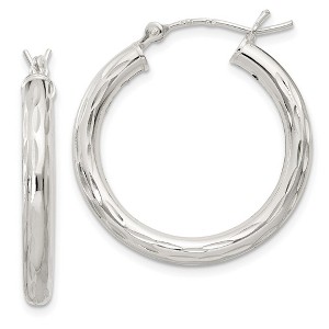 Black Bow Jewelry 3mm, Satin Polished D/C Sterling Silver Hoops - 25mm (1 Inch) - 1 of 4