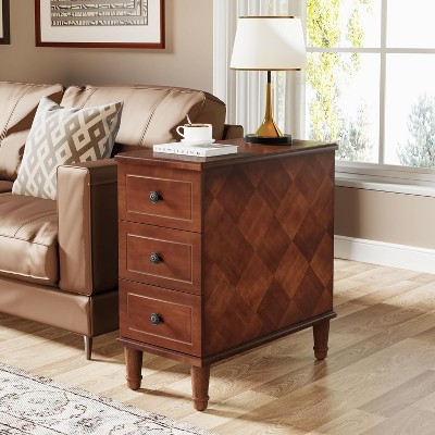 GDFStudio Calthera 11.81" Vintage Wooden 3-Drawer End Table, Brown