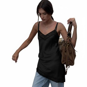 Coolmee Womens Long Satin Silk Camisole Tops Spaghetti Strap V