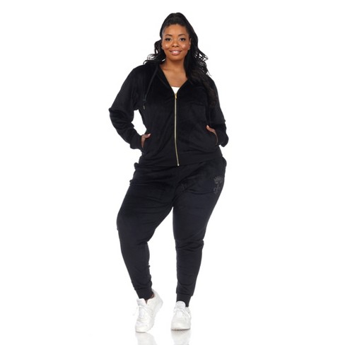 White Mark Plus Size 2 Piece Velour Tracksuit Set - Black