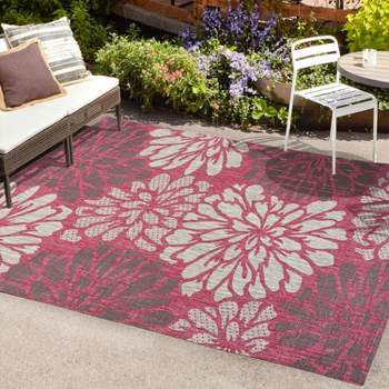 Zinnia Modern Floral Textured Weave Indoor/Outdoor Area Rug - JONATHAN Y