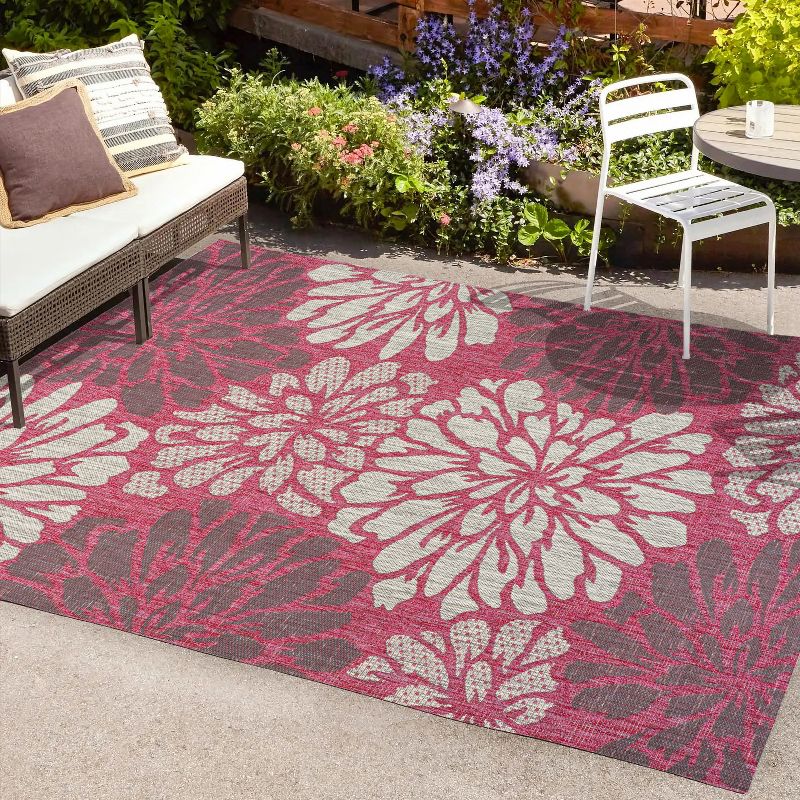 Zinnia Modern Floral Textured Weave Indoor/Outdoor Area Rug - JONATHAN Y, 1 of 16