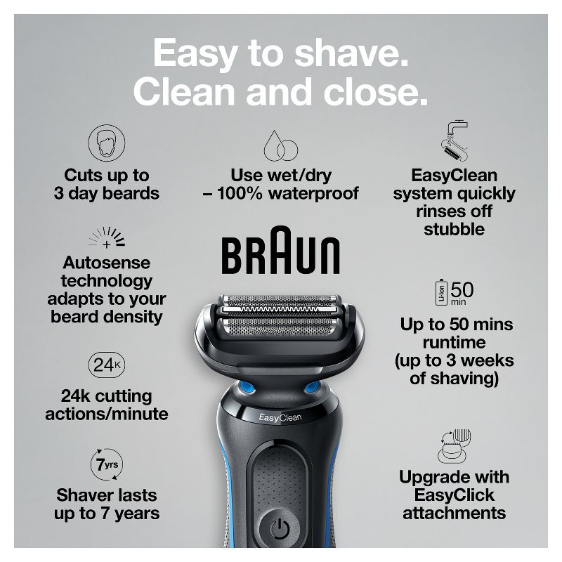 Braun Series 5-5018s Men&#39;s Rechargeable Wet &#38; Dry Electric Foil Shaver, 4 of 13