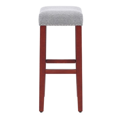 Modern Farmhouse 29" Gray Wood Upholstered Saddle Bar Stool - Set of 2