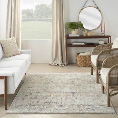 Ivory Taupe Floral Synthetic Easy-Care Area Rug 5'3" x 7'10"