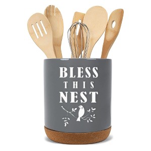 Elanze Designs Bless This Nest Grey X-Large Cork Bottom Kitchen Utensil Holder - 1 of 4