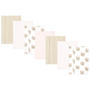Hudson Baby Infant Girl Flannel Burp Cloth 7pk, Pink Taupe Bear, One Size - 1 of 4
