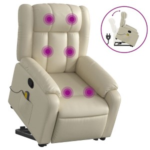 vidaXL Stand up Massage Recliner Chair - Power Lift, Cream Faux Leather, Manual Recline to 135 Degrees, Vibration Massage, Side Pocket - 1 of 4