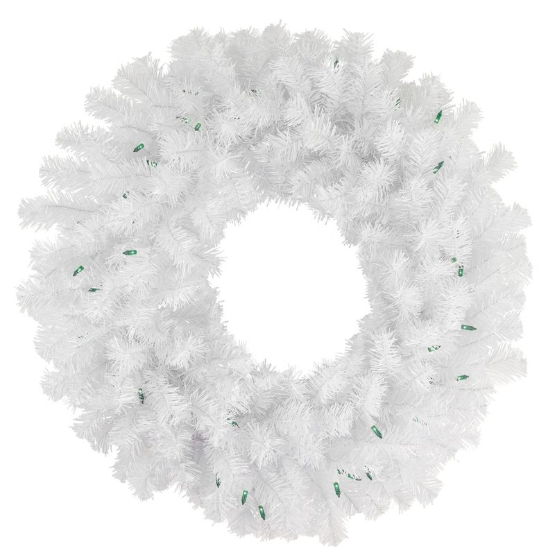 Northlight Pre-Lit Geneva White Spruce Artificial Christmas Wreath, 24-Inch, Green Lights, 1 of 5