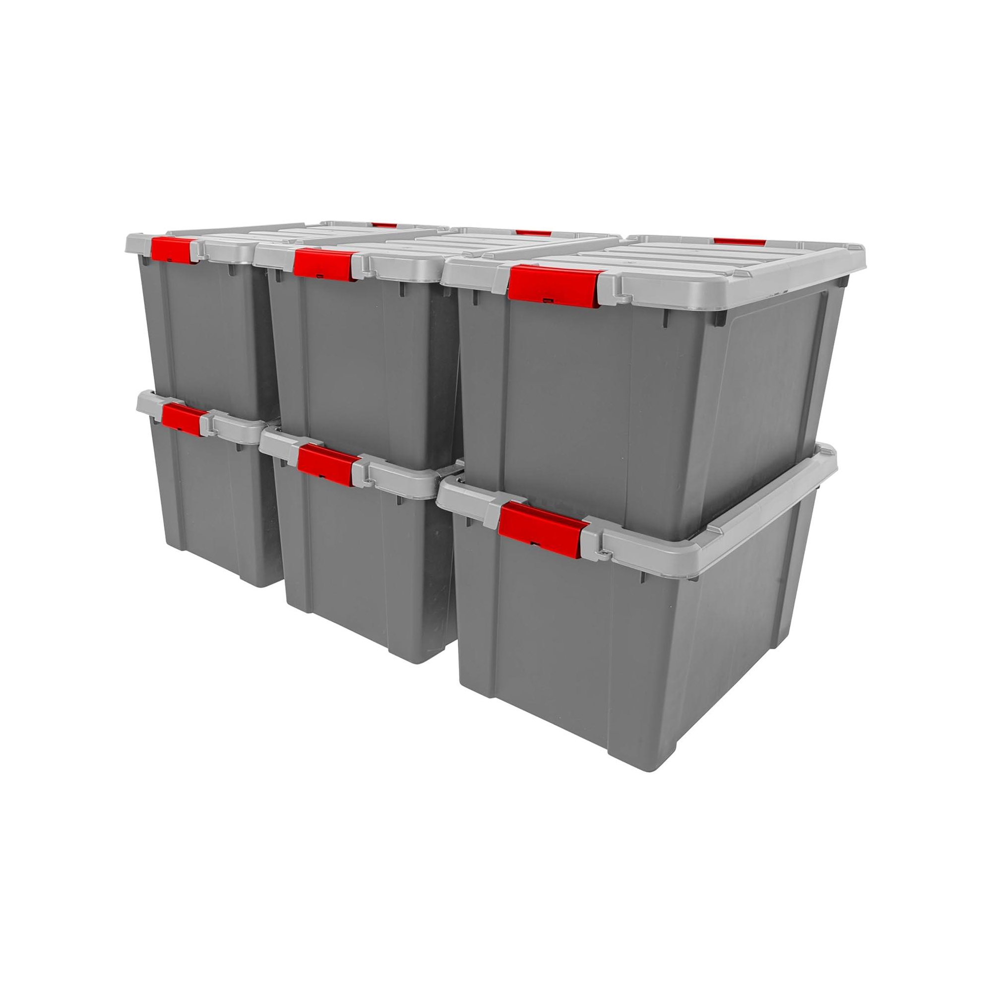 IRIS 19 Gallon Lockable Storage Totes with Lids, 6 Pack - Gray, Heavy-Duty Durable Stackable Containers, Large Garage Organizing Bins Moving Tubs