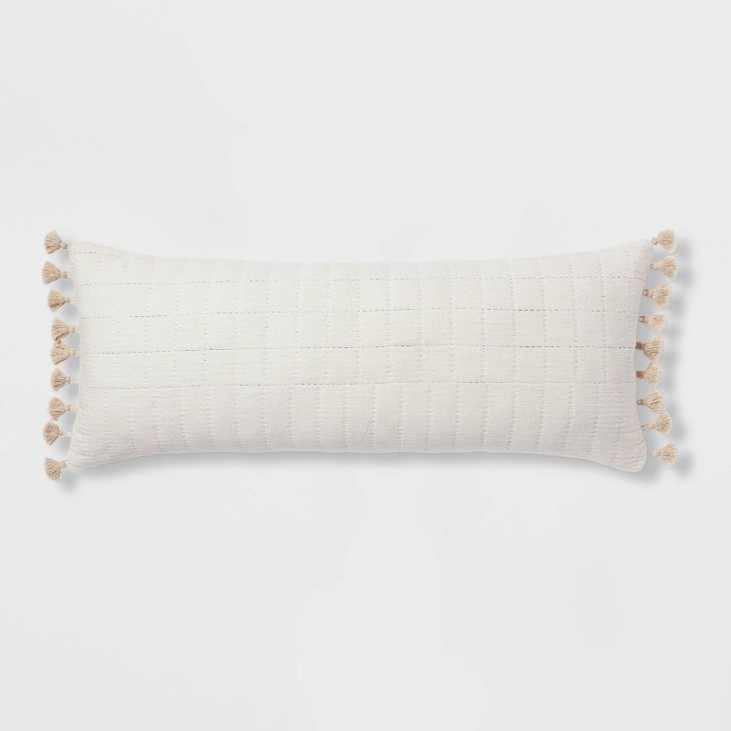 Oversized Oblong Pick Stitch Plaid Tassel Decorative Throw Pillow - Threshold™, 1 of 5
